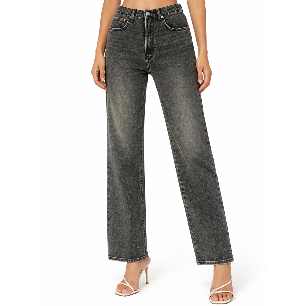 Womens Levis Ribcage Straight Ankle Jeans Size 27 Black Stone Wash Stretch